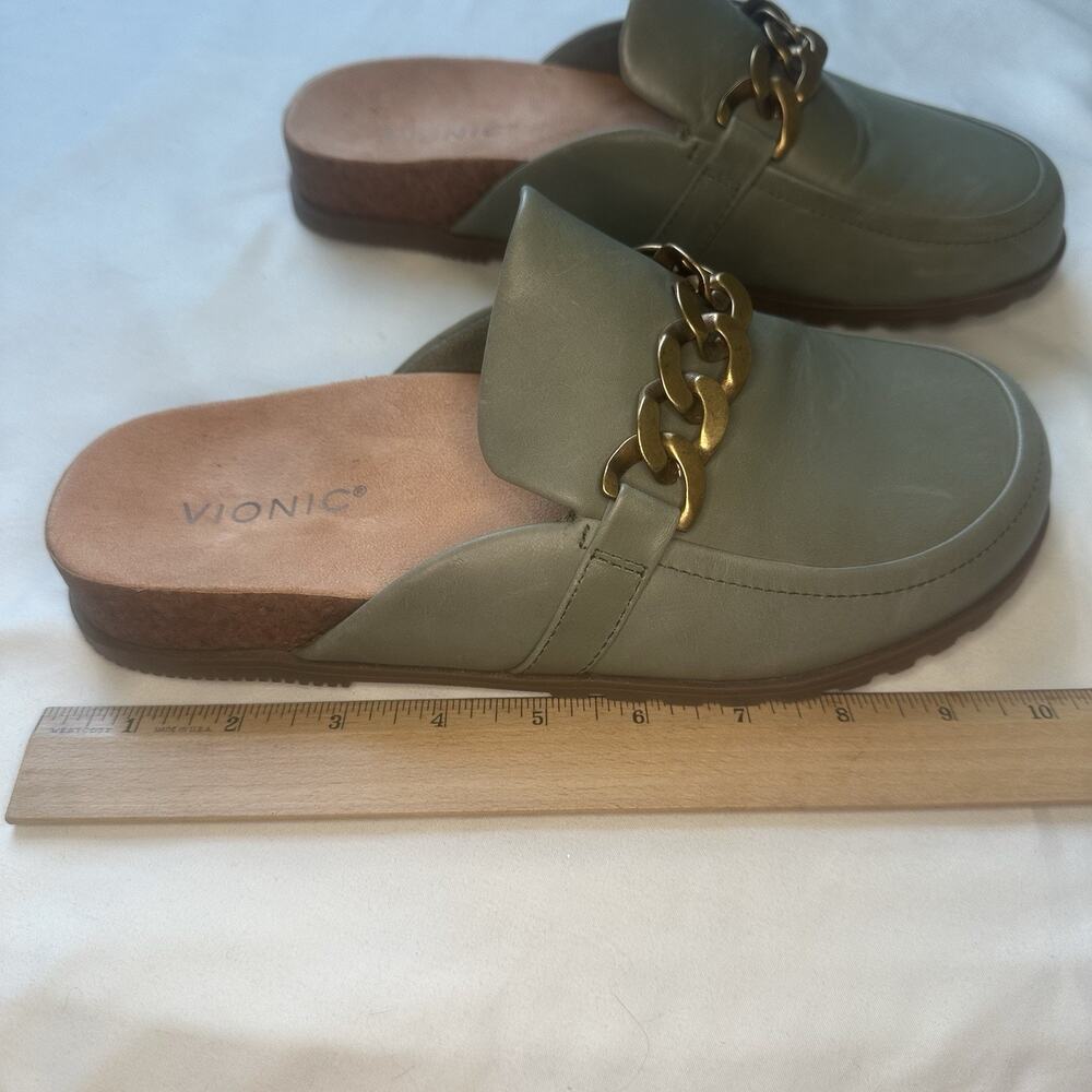Vionic Georgie Mule Slides Womens 8.5 Olive Green Chain Comfort Loafer Sandals - Picture 7 of 8